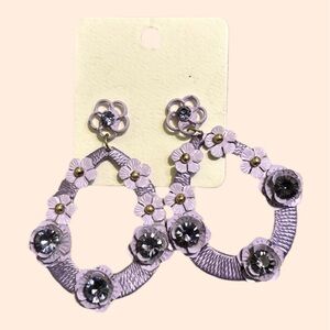 Floral Hoop Earrings with Rhinestones